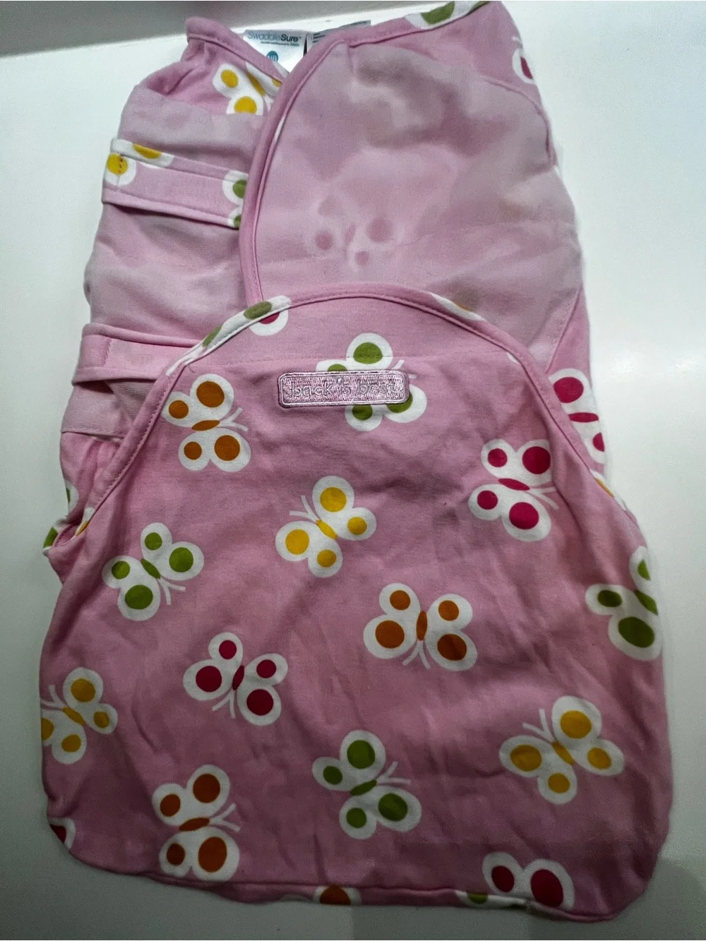 SWADDLE SURE BY HALO GIRLS ADJUSTABLE SWADDLING POUCHES “ BACK IS BEST” NEWBORN”